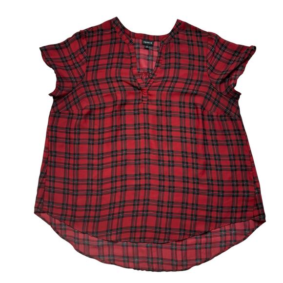 TORRID Harper Red Plaid Sheer Tunic Top Size Large (0) Holiday Short Sleeve - Picture 4 of 9